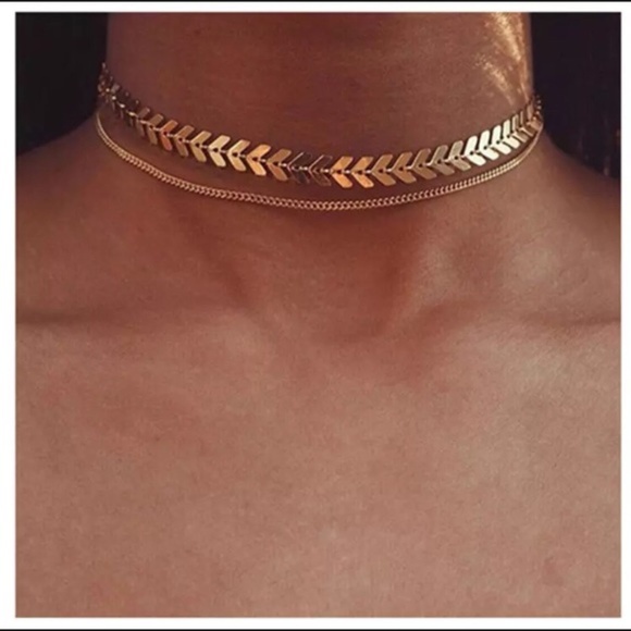 Jewelry - New Gold Plated Dainty Fish Bone Choker Necklace